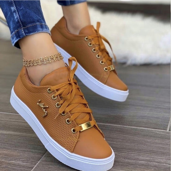 Women’s Breathable Lace-Up Flat Sneakers – Casual Shoes