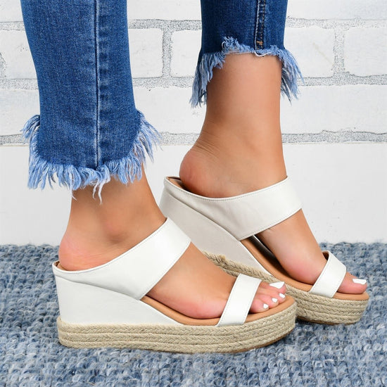 Wedge Heel Slippers – Casual Hemp Sandals with High Heel