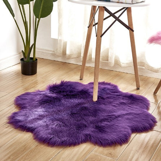 Floral Faux Sheepskin Rug – Soft Woolen Carpet & Warm Seat Pad
