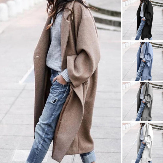 Casual Long Jacket Single Breasted Lapel With Pockets