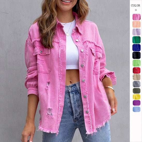 Fashion Ripped Shirt Jacket (Shacket)