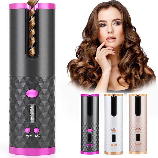 Rechargeable Automatic Hair Curler – Portable Ceramic Curling Iron with LCD