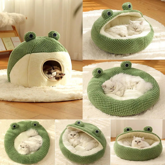 Frog Pet Bed – Warm Plush Nest for Small Cats & Dogs (Up to 5KG)