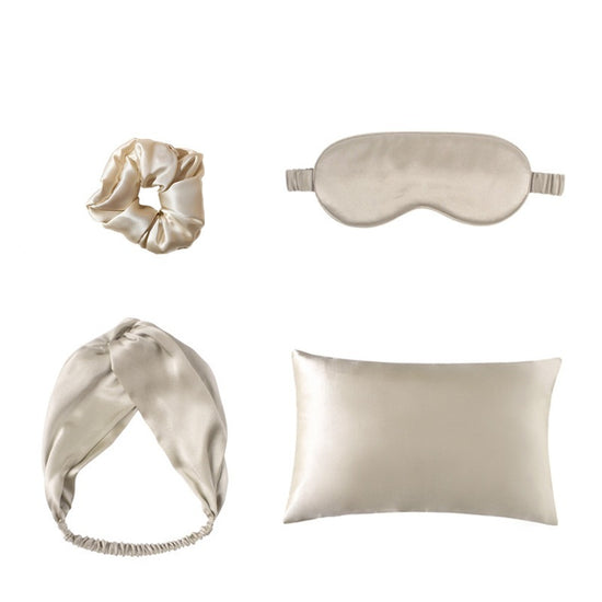 Silk Sleep Set – Double-Sided Eye Mask, Pillowcase & Hair Ties (4-Piece)