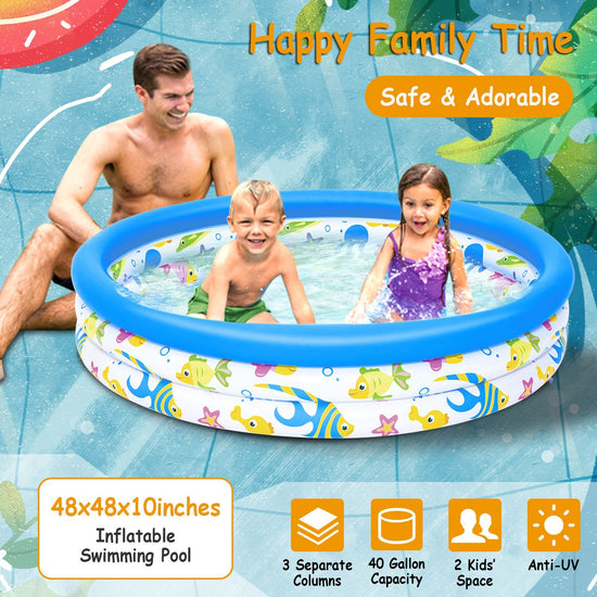 48x10Inflatable Swimming Pool Blow Up Family Pool For 2 Kids Foldable Swim Ball Pool Center 3 Velvets Water Drain Plug For Indoor  Beach